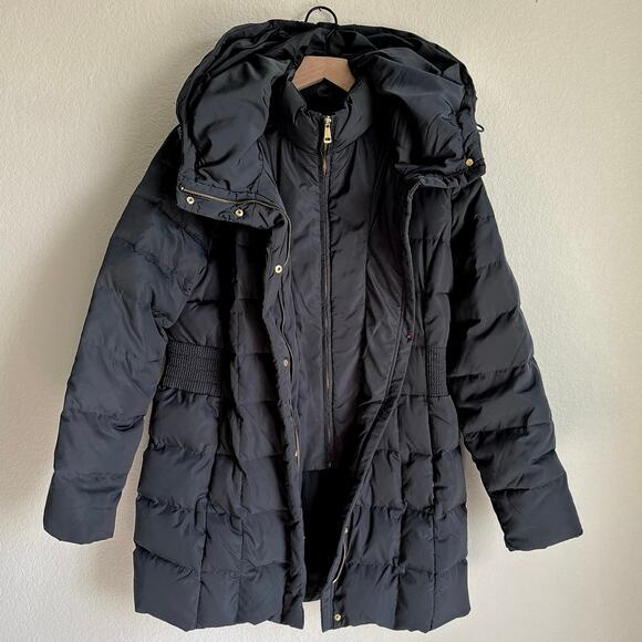 Cole Haan Taffeta Down Coat with Bib Front and Dramatic Hood Women’s Size Large - Picture 11 of 15